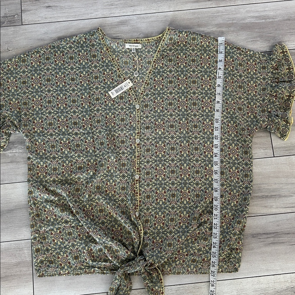 Max Studio oversized tie front patterned blouse s… - image 8
